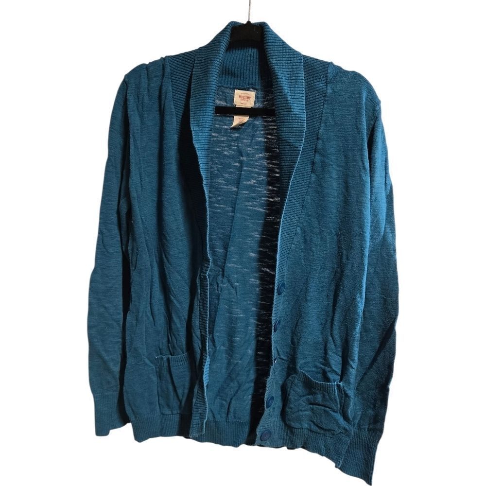 Mossimo Teal Shawl Collar Cardigan | Button-Front Slub Knit Sweater Pockets XXL